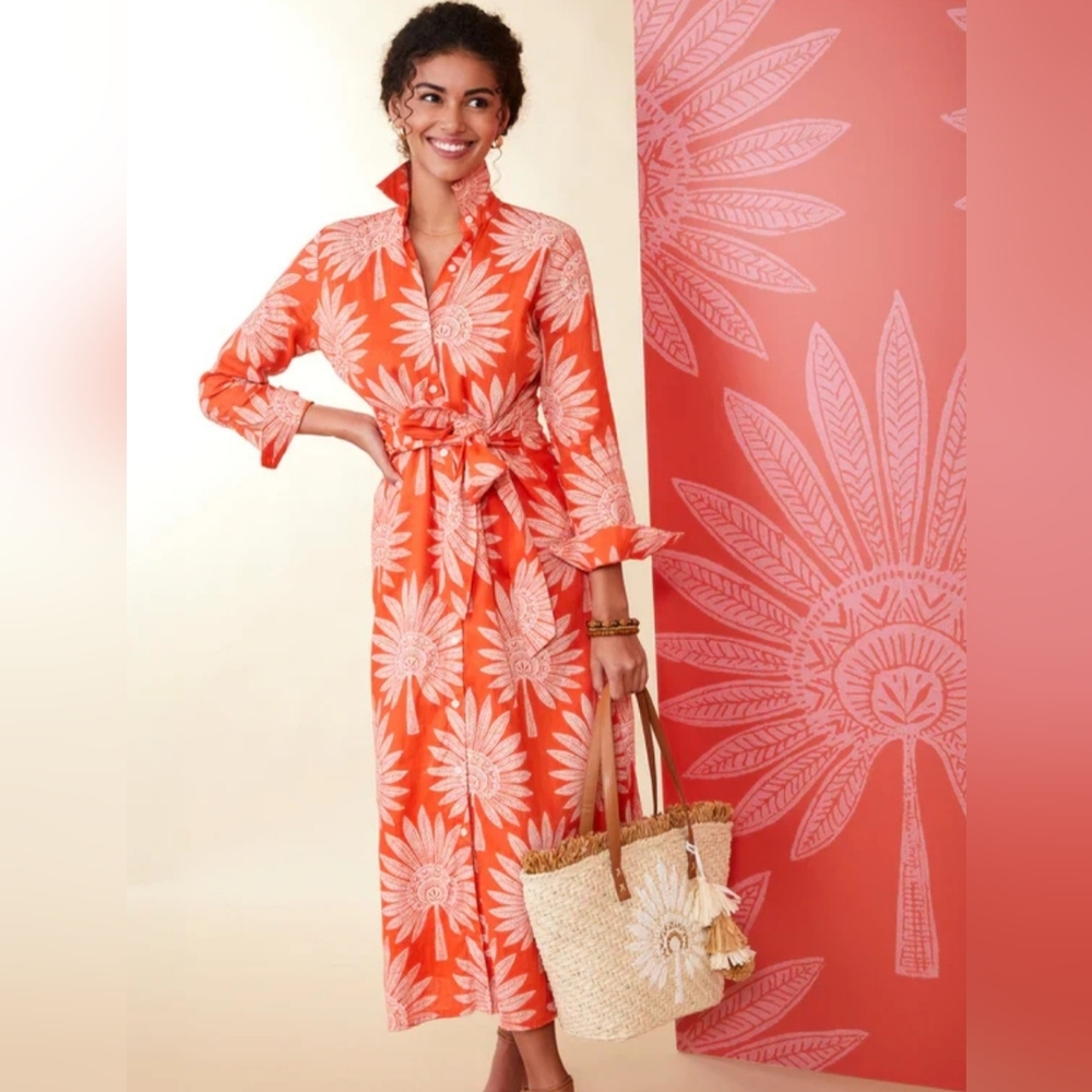 EUC Spartina 449 Orange and White Floral Midi Dress, XS